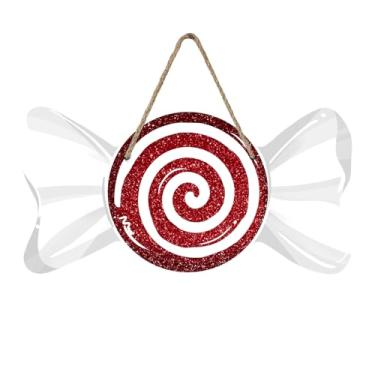 Imagem de Bolisom Placa de Natal vermelha e doce de hortelã-pimenta, para porta da frente, com glitter, cabide de madeira, para uso externo, varanda, decoração de casa, guirlanda de madeira de inverno