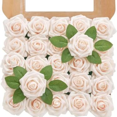 Imagem de Flores artificiais rosas com caules para casamento, buquê de árvore de Natal, chá de bebê, centro de mesa, arranjo floral, decoração de casa, decoração de dia das mães (champanhe, 50)