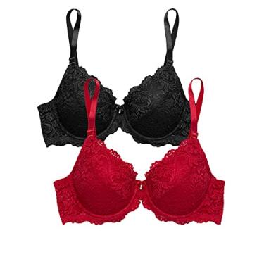 Imagem de Smart & Sexy Sutiã push-up feminino de renda, No No Red/Black Hue pacote com 2, 36DD