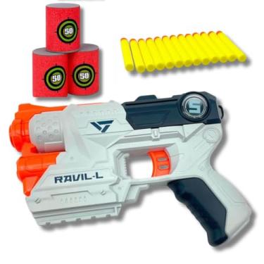 Imagem de Kit Pistola Lança Dardos com 5 Dardos de Espuma e 3 Alvos, Brinquedo Infantil Multicolorido, Presente