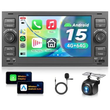 Imagem de 4G + 64G Android 15 estéreo para carro para Ford Focus 2005-2007 para Transit 2005 para Fiesta C-max Escape com Carplay sem fio Android Auto, tela sensível ao toque de 17 polegadas, GPS Bluetooth 5.0