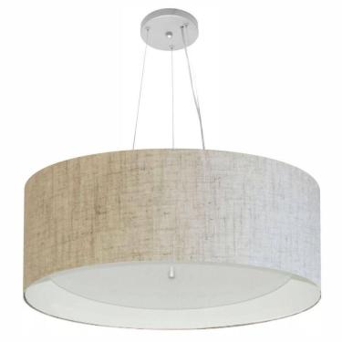 Imagem de Lustre Pendente Cilíndrico Md-4013 Cúpula Em Tecido 60x25cm Rustico Bege / Branco - Bivolt