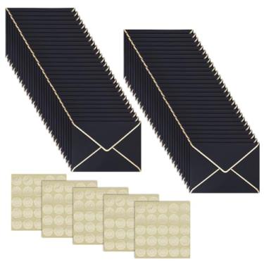 Imagem de GOMAKERER 80 envelopes com aba em V, envelope preto com borda dourada envelopes de convite de aba em V para convites de escritório, cartões de convites de casamento, cartões de formatura para chá de