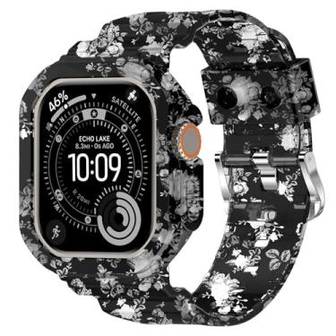 Imagem de XYF Pulseira para Apple Watch Ultra 2/1 série 10 de 42 mm para Apple Watch Ultra 2/1 séries 10 9 8 7 SE 6 5 4 3 2 1 (preto floral, 42)