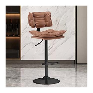 Imagem de Cadeira de bar cadeira de bar de altura ajustável (63-83 cm) banco alto ilha simples caixa cadeira alta assento de couro PU bancos de bar ajustáveis (cor: marrom)