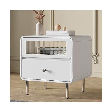 Imagem de Mesa de cabeceira de vidro laqueado de madeira maciça mesa de cabeceira minimalista moderna armazenamento armário de vidro amor cor sólida móveis de cabeceira mesa de cabeceira (cor: branco, tamanho