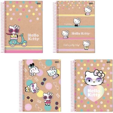 Imagem de Kit de Cadernos, Jandaia, 1 Matéria, Capa Dura, Hello Kitty, Kraft, 80 Folhas, Pacote com 4