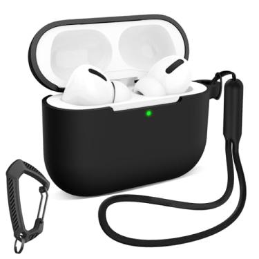 Imagem de MILPROX Capa compatível com AirPods P3 - Capa protetora de silicone macio com mosquetão/cordão para mulheres e homens, LED frontal visível, design feminino suave para capa à prova de choque - preta