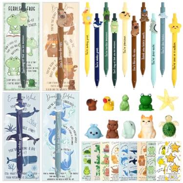 Imagem de 60 conjuntos de presentes de agradecimento técnico veterinário a granel inspiradores presentes de agradecimento a granel 10 estilos canetas motivacionais animais kawaii com mini animais de resina para