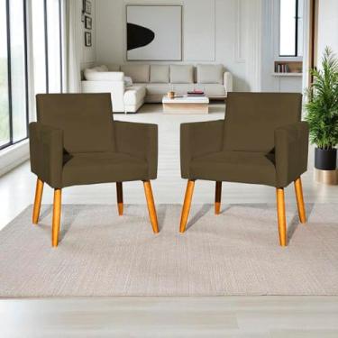 Imagem de Kit 2 Poltronas Decorativas Para Sala Nina Cadeiras Reforçadas Para Recepção Manicure Escritório Consultório Sala De Espera Pé Castanho - Clique & Decore (Marrom)