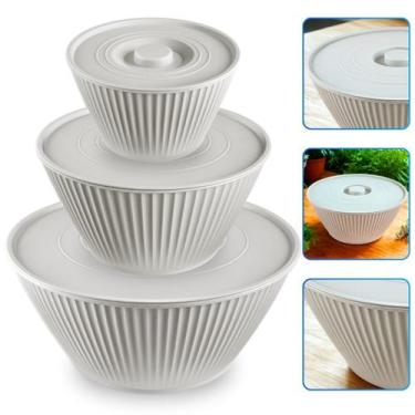 Imagem de Conjunto 3 Saladeira Tigelas PMG Bacias Multiuso Com Tampa 1L 2L 4,25L