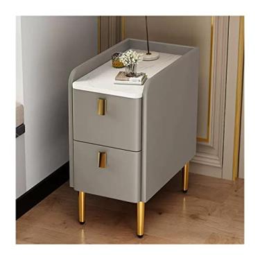 Imagem de Mesa de cabeceira moderna estreita mesa de cabeceira estilo couro artificial mesa lateral com 2 gavetas armazenamento para quarto sala de estar (cinza) mesa de cabeceira (tamanho: C25xP40xH50cm)