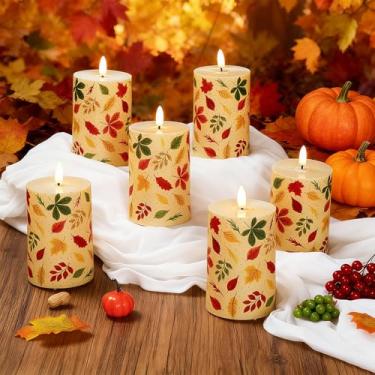Imagem de Tuanse 6 velas de outono sem chama, abóboras de folha de bordo de 11 cm, luzes LED operadas por pilhas, vela elétrica de LED para outono, ação de graças, outono, colheita, decoração de casamento de