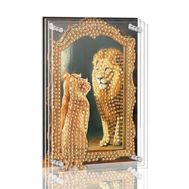 Imagem de Ginfonr Kit de pintura de arte de diamante DIY Acrylayers para adultos, gato tigre 4 camadas acrílico pintura diamante magnético stand up decoração de mesa com efeito de profundidade dinâmica