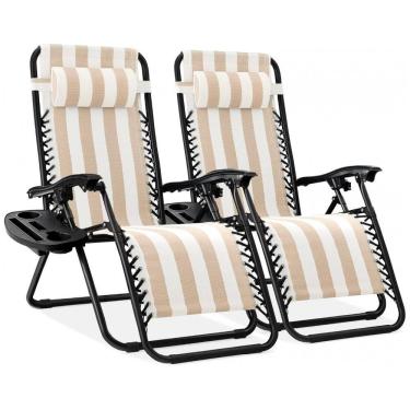 Imagem de Conjunto de 2 Cadeiras Reclináveis de Aço com Sistema de Gravidade Zero e Bandejas Porta-Copos,Best Choice Products