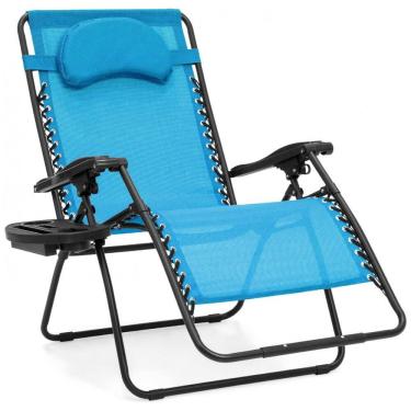 Imagem de Cadeira Reclinável Ajustável Gravidade Zero com Mesa Lateral e Travesseiro Removível, Best Choice, Azul