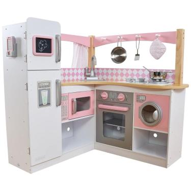 Imagem de Cozinha Infantil em Madeira com Lavadora, Quadro Negro, Cortinas e 4 Acessórios para Cr...