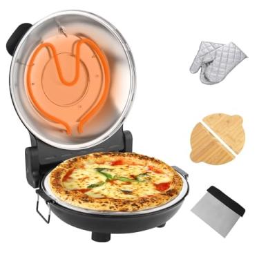 Imagem de YIBAKE Forno De Pizza De Pedra, Máquina De Pizza Elétrica Interna De 12'', Máquina De Fazer Pizza De Bancada De 1200 W Com Controle De Temperatura Duplo, Pizzas Com Massa Crocante Em Minutos, Preto