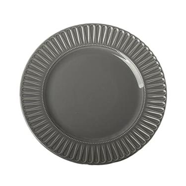 Imagem de Prato de serviço em relevo padrão prato de jantar doméstico prato de jantar de cerâmica restaurante café prato de jantar prato de sobremesa pratos planos circulares (cor: B)