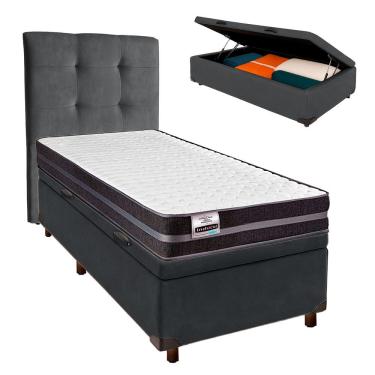 Imagem de Cama Box Bau + Colchão Solteiro Molas Ultralastic Bogota Inducol + Cabeceira Estofada