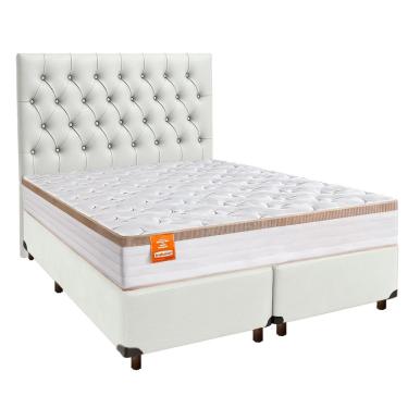 Imagem de Cama Box + Colchão Queen Molas Ensacadas Isis Real Inducol + Cabeceira Estofada