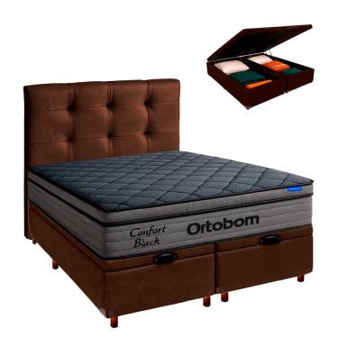 Imagem de Baú Marrom + Cabeceira + Colchão Casal Confort Black Ortobom
