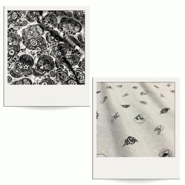 Imagem de Tecido Tricoline Estampado Caveirinha 100% Algodão para Artesanatos - 