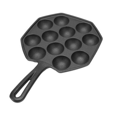 Imagem de ZJchao Panela Takoyaki, Prato Takoyaki 12 Grades de Almôndegas de Polvo Frigideira Panela de Polvo de Ferro Fundido Antiaderente Grelha de de Ferro Fundido Com Alça de 4,33 pol.