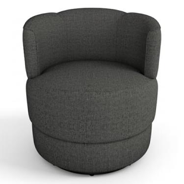 Imagem de Poltrona Decorativa Giratória Base De Ferro Marselha Conforto e Elegância (Linho Cinza Chumbo)