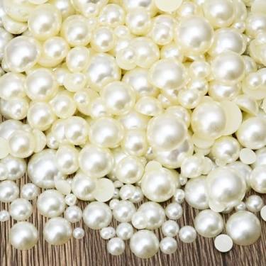 Imagem de 1200 peças de pérolas planas de tamanhos mistos para artesanato DIY, meias pérolas redondas marfim para roupas Tumbler sapatos enfeite arte de unhas, tamanhos variados 4/6/8/10/12/14 mm