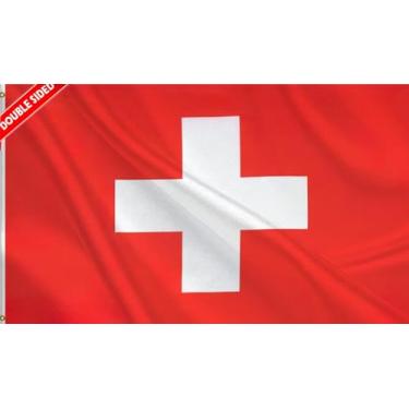 Imagem de HVATLTL Bandeira de barco da Suíça com 3 camadas dupla face, 30 x 45 cm, nylon 220D resistente, cores vivas, bandeiras náuticas suíças com 2 ilhós de latão para barco, quadriciclo, caminhão