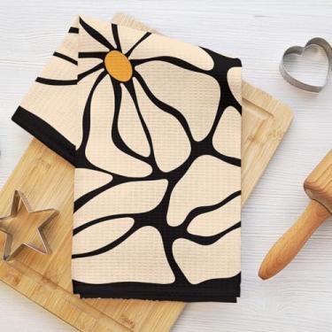 Imagem de Toalhas de cozinha florais boêmias 61 x 35 cm, toalha de mão de pano de prato de microfibra durável boêmia, toalhas de chá de trama de waffle estética para banheiro, decoração de casa de fazenda