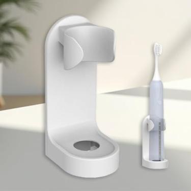 Imagem de 1 organizador de parede adesivo branco - sem suporte de broca para escova de dentes elétrica, lâmina | Gerenciamento de cabos, armazenamento de banheiro