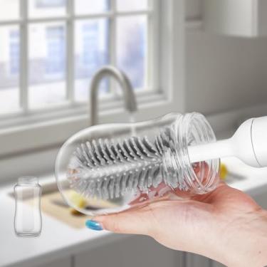 Imagem de Limpador de escova de garrafa, limpador de escova elétrico à prova d'água, alimentado por bateria AA e fácil de pulso de 360°, com escova de mamadeira/bico de silicone/palha, essencial perfeito para