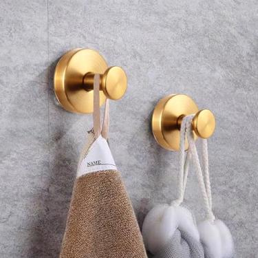 Imagem de Pacote com 2 ganchos de ventosa para chuveiro, ganchos de toalha sem broca para banheiro, cozinha, porta de vidro, espelho, azulejo para pendurar toalhas, roupões, dourado