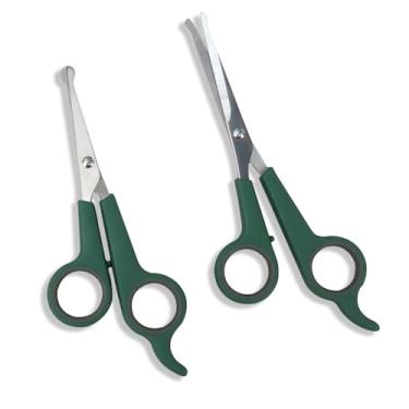 Imagem de Pacote com 2 tesouras verdes para cuidados com animais de estimação, lâminas de aço inoxidável, seguras para cães/gatos, aderência confortável para uso doméstico