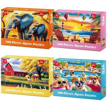 Imagem de Conjunto de quebra-cabeças Ciavotie, 4 x 100 unidades, crianças, elefa