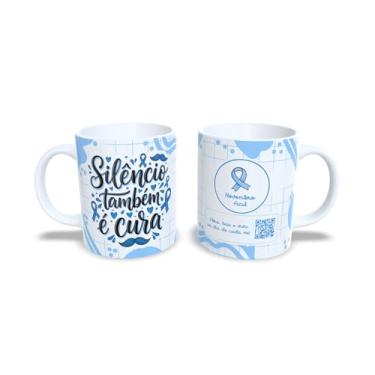 Imagem de Caneca Cerâmica Novembro Azul, Branca, 325ml, Design Conscientização Saúde Masculina, com QR Code (23111)