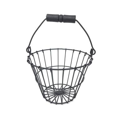 Imagem de Cesta de ovo de arame, redonda com cabo de madeira, preta da EggBaskets