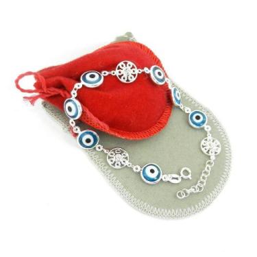 Imagem de Pulseira Feminina 20A23cm Olho Grego Folheada Prata PL281 - WNBIJOUTER