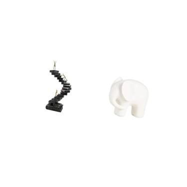 Imagem de Fenteer Coleção de Estatuetas Abstratas em Resina Representando Um Pensador em Uma Escada E Uma Escultura de Elefante em Cerâmica para Decoração de Estantes E