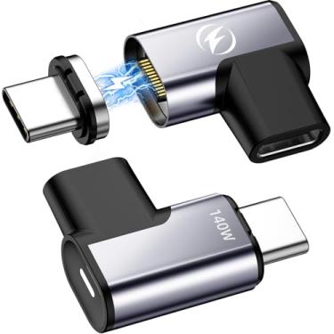 Imagem de HanCenDa Adaptador magnético USB C 140W, pacote com 2, adaptador USB C de 90 graus de 24 pinos com USB4 20Gbps 8K 60Hz vídeo para Thunderbolt 3 MacBook Pro/Air, tablet, laptop, iPhone 15/15 Pro/15 Max