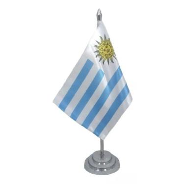 Imagem de Bandeira Uruguai Mesa Dupla Face Mastro Com Mastro 29 Cm