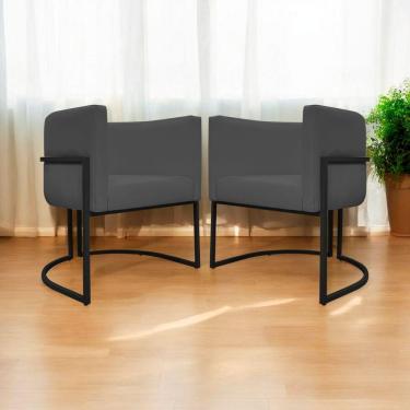 Imagem de Kit 2 Poltronas Recepção Luna Base De Ferro Preta - Cinza Corino