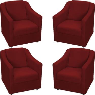 Imagem de Kit 4 Poltronas Mila Pé De Plástico Cromado - Bordô Suede