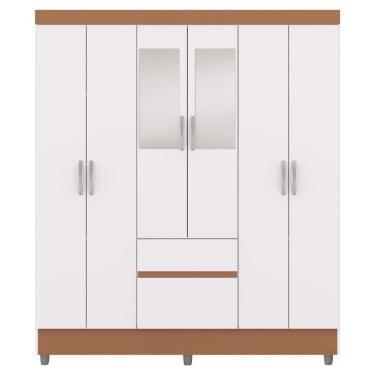 Imagem de Guarda Roupa Casal 6 Portas 2 Gavetas Espelho 153 Cm Vlr Branco Camarim