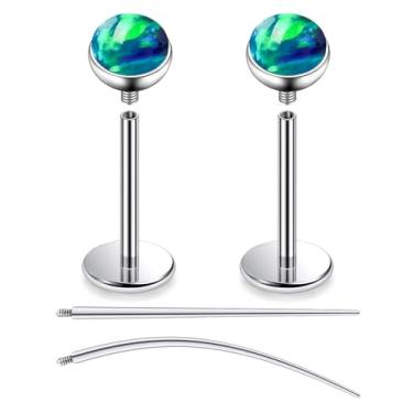 Imagem de Oicctyzio F136 titânio 18 g opala roscada internamente tragus hélice concha cartilagem piercing joias brincos nariz lábios brincos brincos para mulheres homens com costas planas calibre 18 flatback