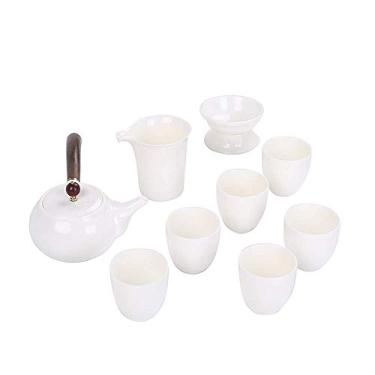 Imagem de Conjuntos de chá para adultos com alça lateral branca, bule de chá, 6 xícaras, simples, branco puro, tradicional, alta temperatura, conjunto de presente clássico para uso doméstico