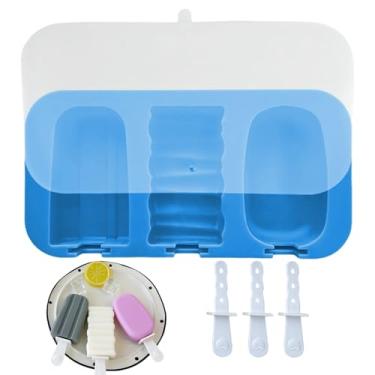 Imagem de Moldes de silicone para picolé – moldes de sorvete com palitos – 3 cavidades bar bolo snack maker com palitos para congelador cozinha iogurte frutas iogurte comida de bebê guloseimas casa