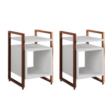 Imagem de Kit 2 Mesas De Cabeceira Industrial Marrocos Ferro Cobre E Tampo Branco